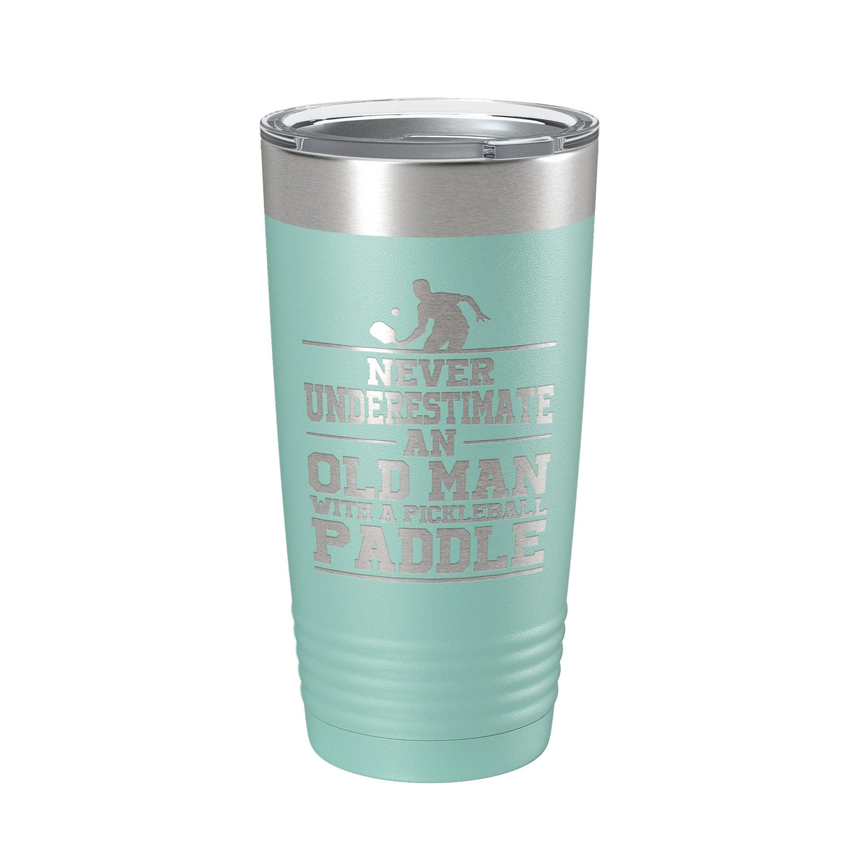 Funny Pickleball Tumbler Never Underestimate An Old Man With A Pickle Ball Paddle Travel Mug Insulated Laser Engraved Coffee Cup Gift 20 oz