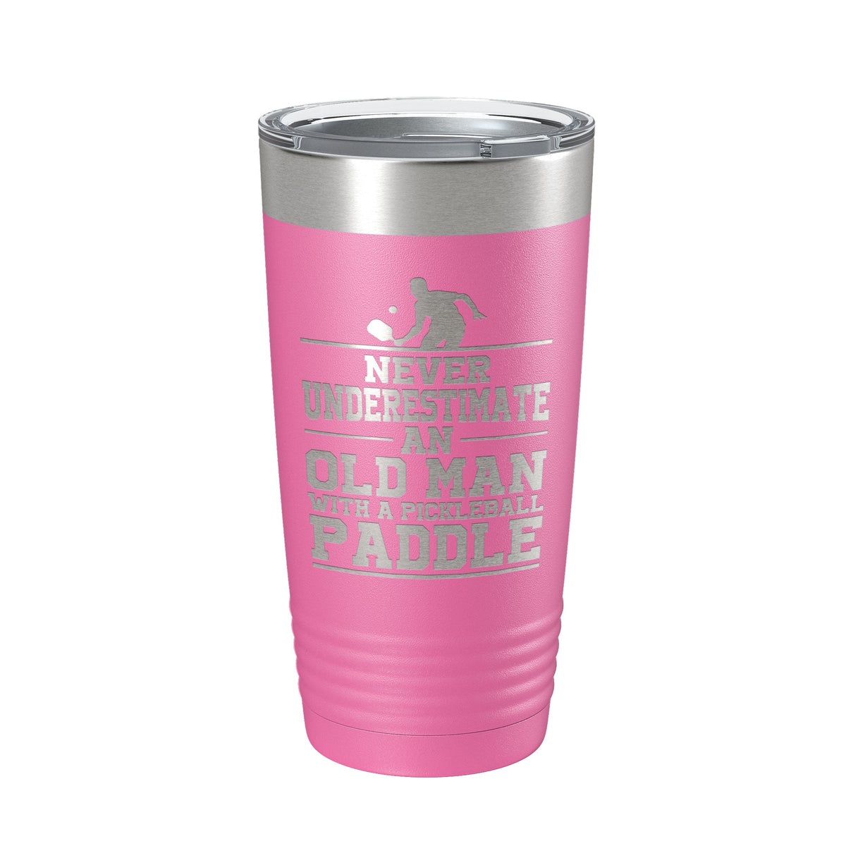 Funny Pickleball Tumbler Never Underestimate An Old Man With A Pickle Ball Paddle Travel Mug Insulated Laser Engraved Coffee Cup Gift 20 oz